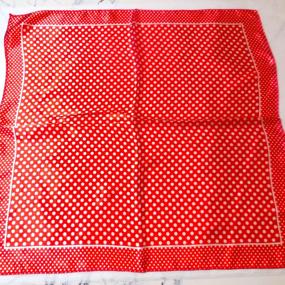 Scarf 19" x 19" Square Satin red polka dot print neckerchief retro